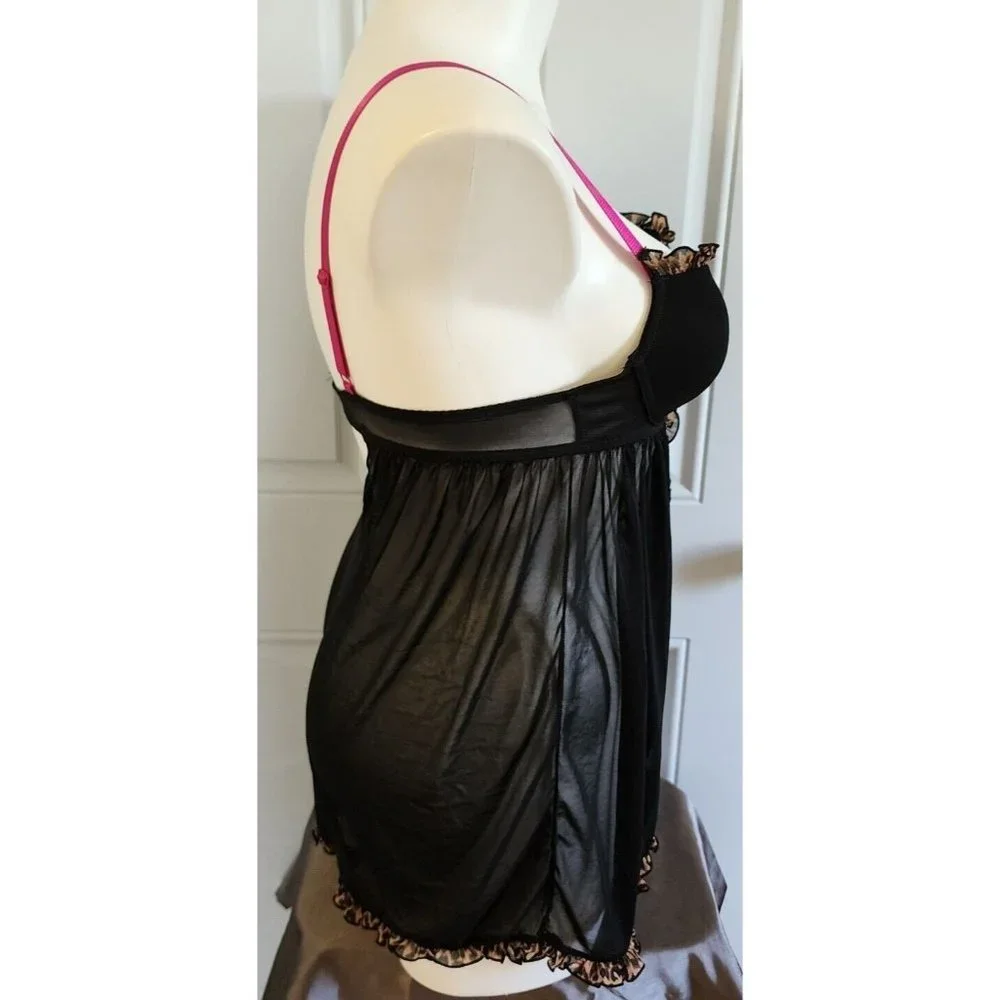 NEW Spree‎ Intimates Women's Lingerie Babydoll Open Top Woth Matching Thong Sz L